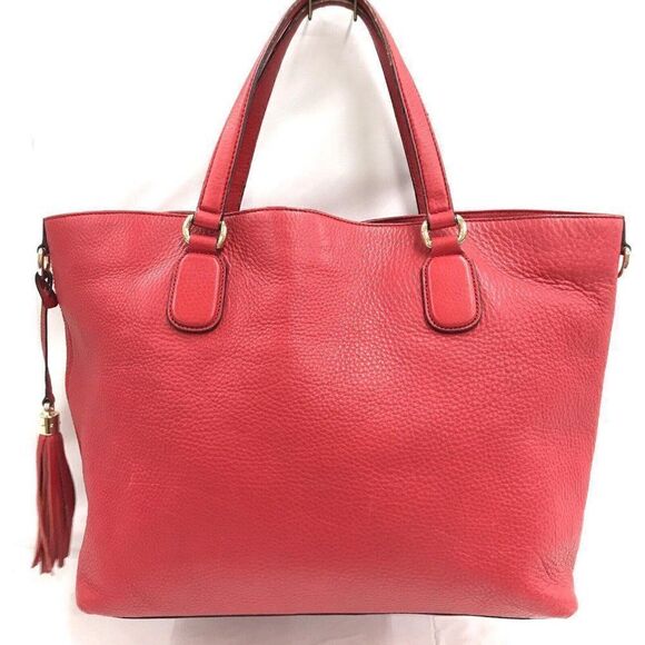 Gucci Soho Tassel Leather Tote Double Handle Shoulder Bag Red - Picture 2 of 12